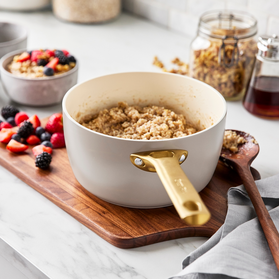 Reserve Ceramic Nonstick 10Piece Cookware Set Taupe with GoldTone