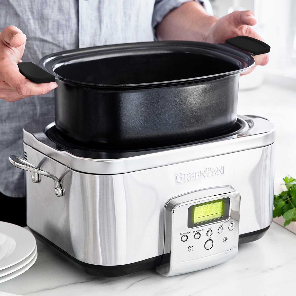 Elite 6-Quart Slow Cooker Premiere Stainless Steel GreenPan