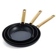 Reserve Ceramic Nonstick 8", 10" and 12" Frypan Set | Black with Gold-Tone Handles