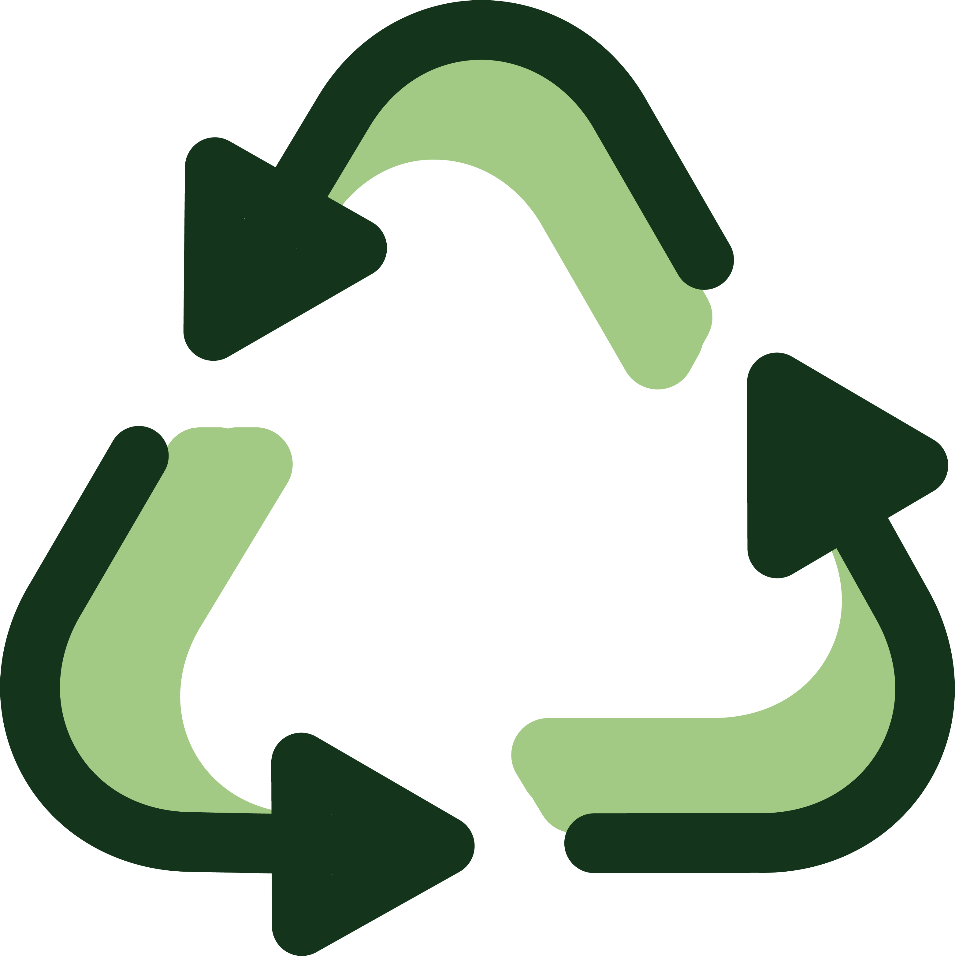 Green recycling symbol with three arrows forming a triangle on a white background.