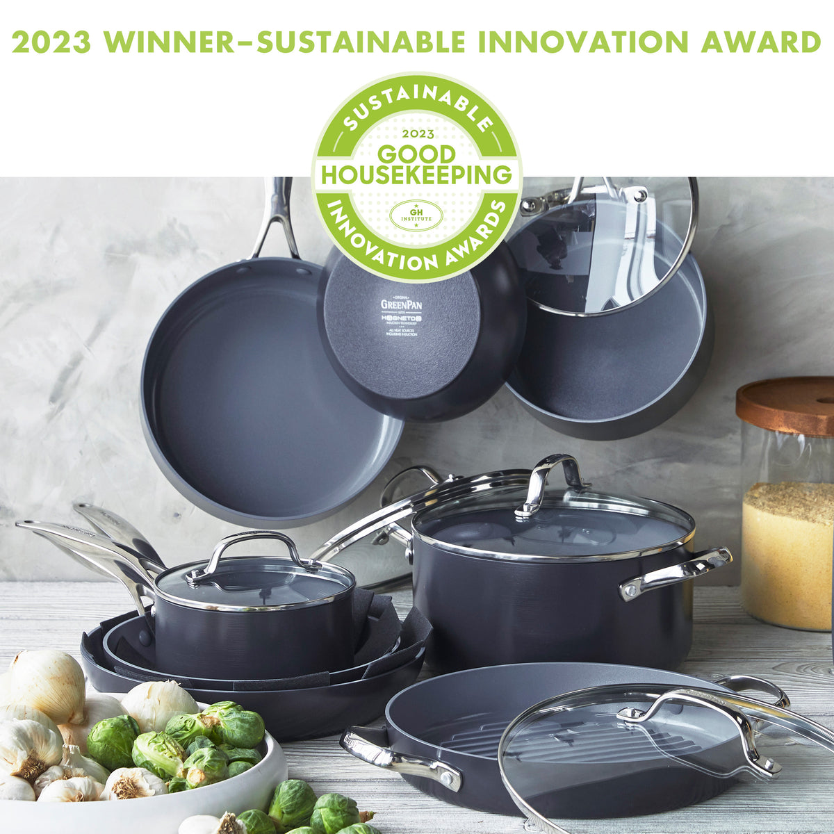 GreenPan Venice Pro 13-Piece Stainless Steel Ceramic Nonstick Cookware Set