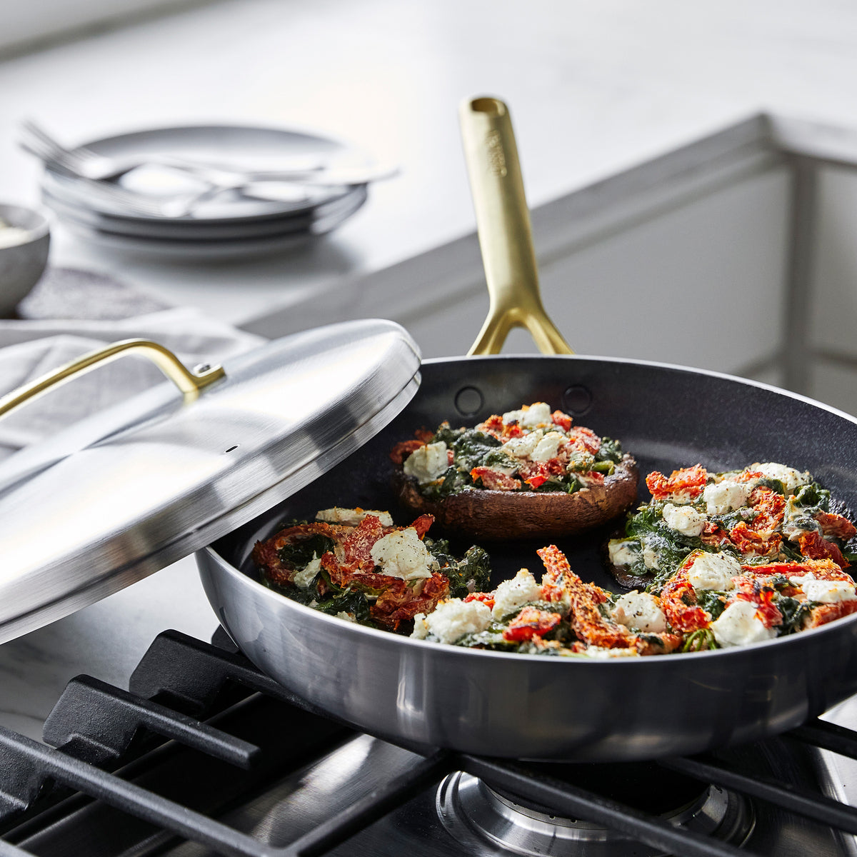GreenPan Craft Steel Nonstick Skillet with Lid, 12, Silver