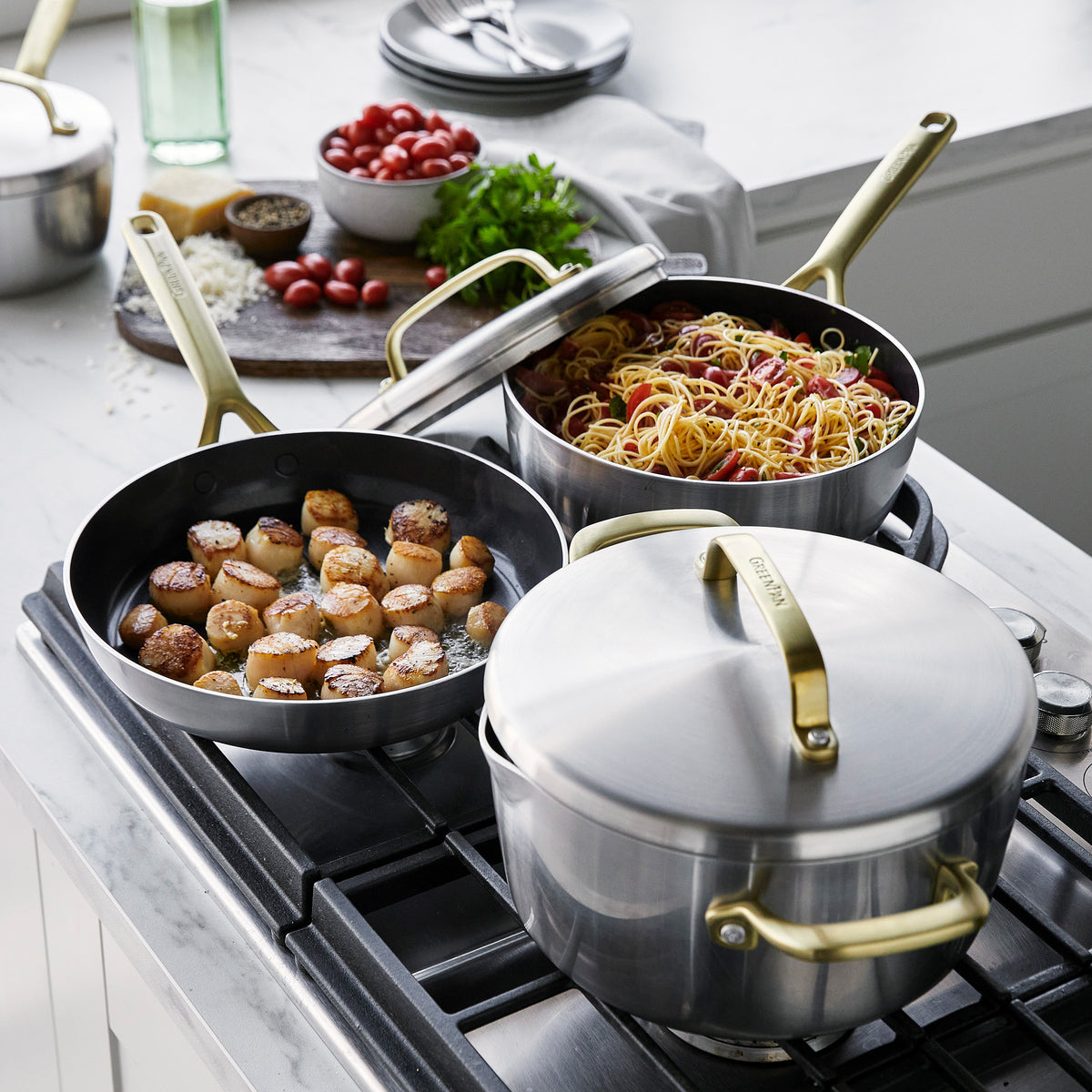 Green Cookware GP5 Stainless 10-Pc Set | Champagne | © GreenPan Official Store | GreenPan