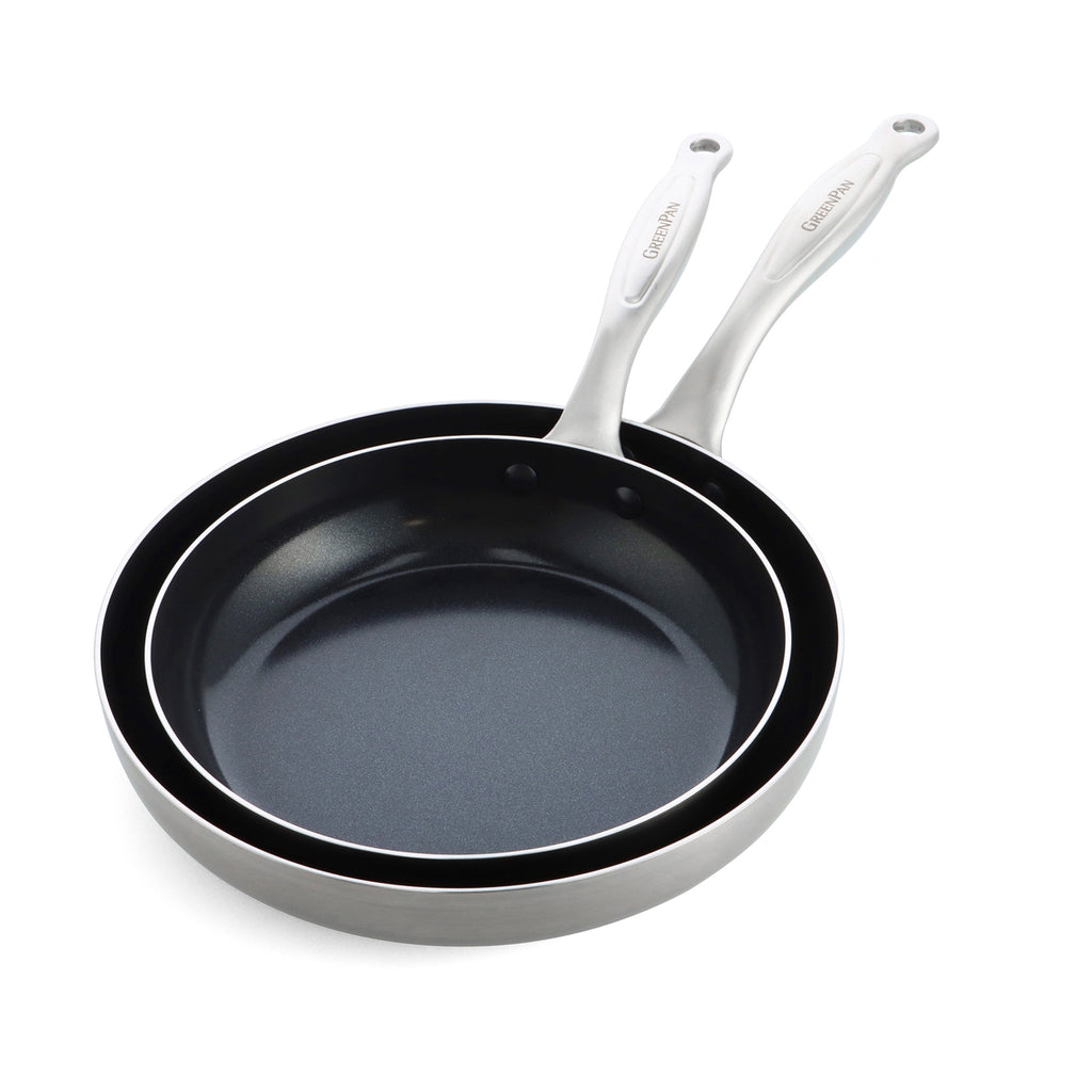 GreenPan™ Premiere Stainless-Steel Ceramic Nonstick Fry Pan, Set of 3