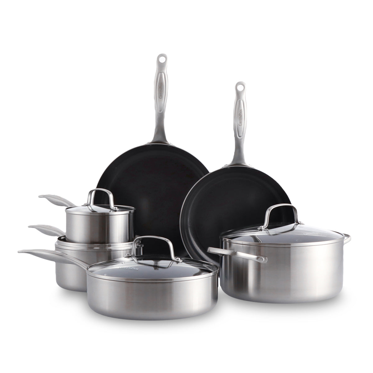 3-Ply Stainless Clad Pro 10pc Ceramic Nonstick Cookware Set