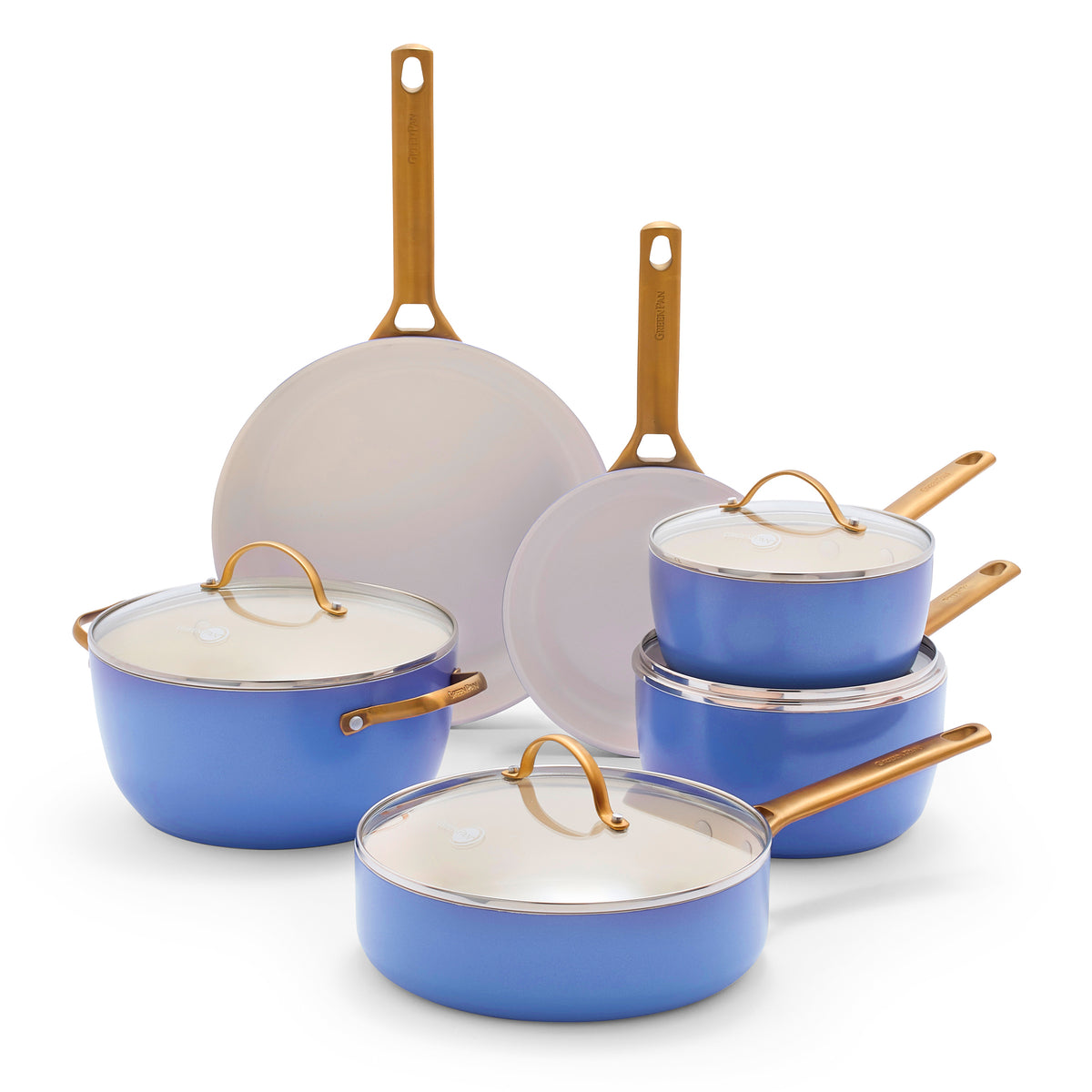 Reserve Ceramic Nonstick 10-Piece Cookware Set | Sky Blue with Gold-Tone  Handles
