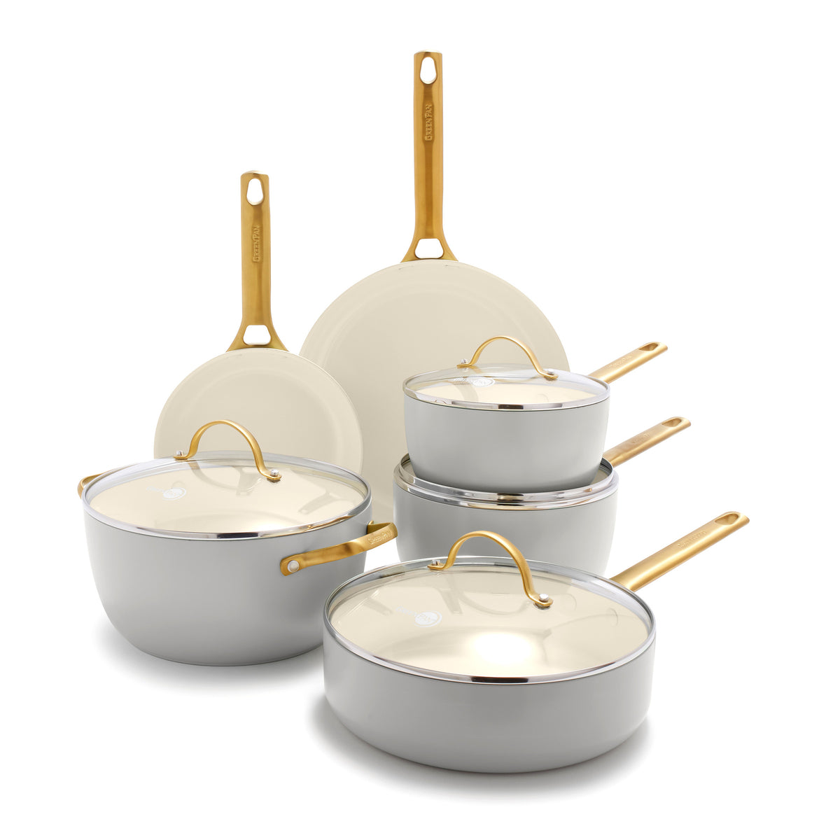 Reserve Ceramic Nonstick 10-Piece Cookware Set, Dove Gray with Gold-T