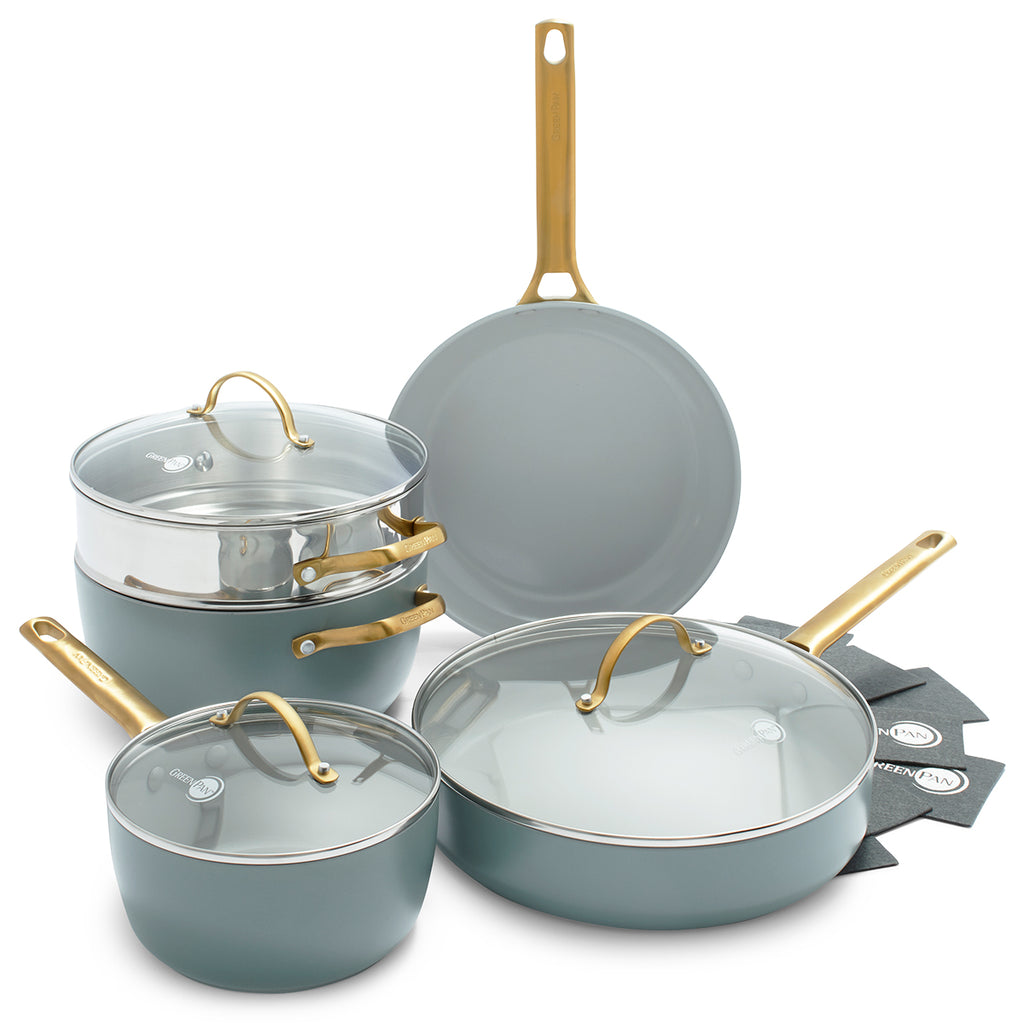 Reserve Ceramic Nonstick 8-Piece Cookware Set, Charcoal with Gold-Ton