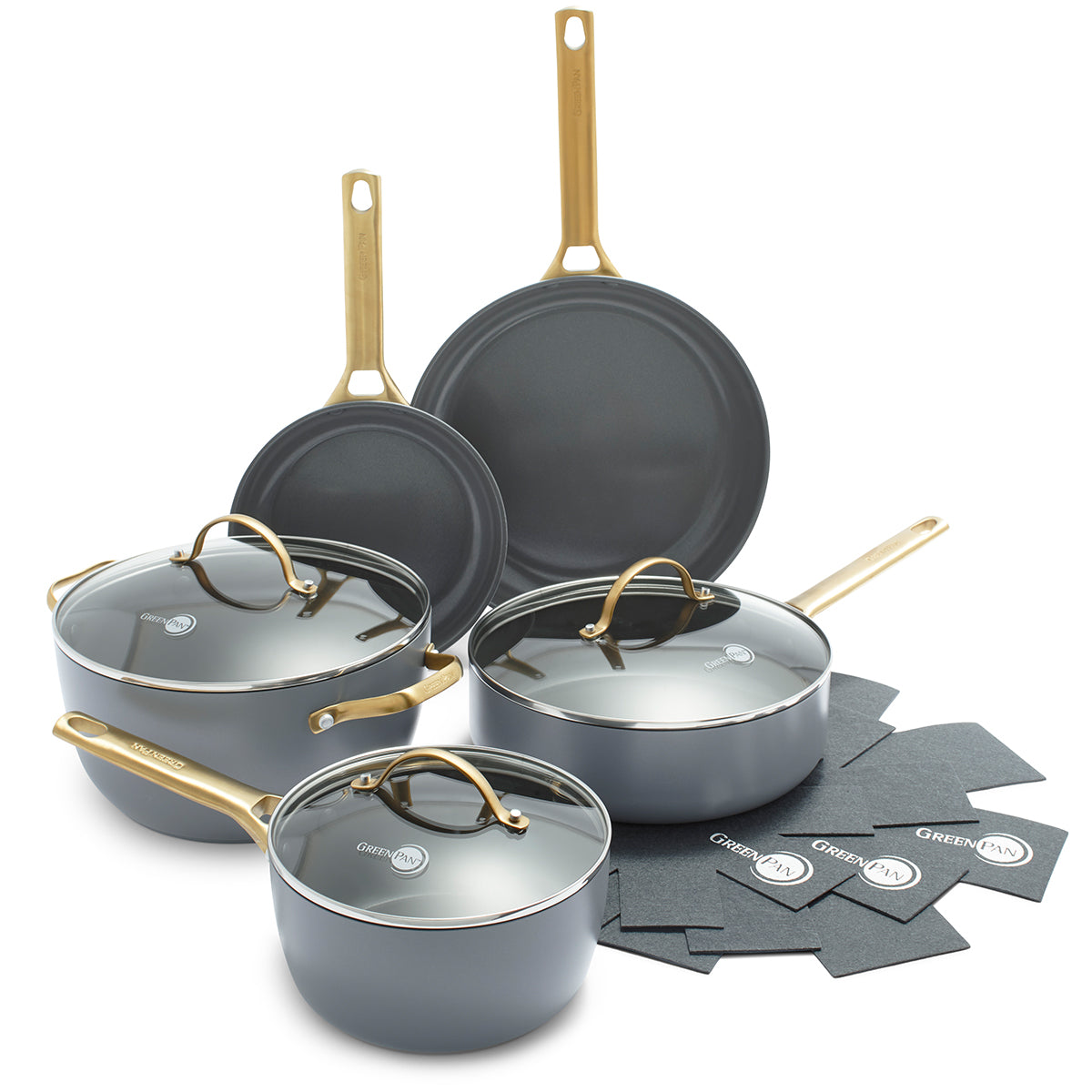 Reserve Ceramic Nonstick 8-Piece Cookware Set | Charcoal with Gold-Tone  Handles