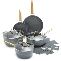 Reserve Ceramic Nonstick 8-Piece Cookware Set | Charcoal with Gold-Tone Handles