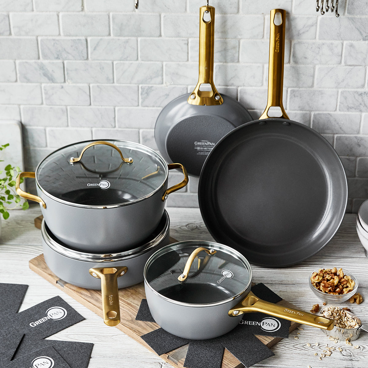 Thyme & Table Nonstick 12-Piece Cookware Set, Black & Gold 