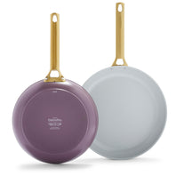 Reserve Ceramic Nonstick 10" and 12" Frypan Set | Eggplant with Gold-Tone Handles